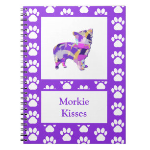 Morkie Cute Dog Silhouette Paw Purple PY&B Notebook