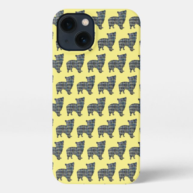 Morkie Dog Cute Silhouette Grid Yellow iPhone Case (Back)