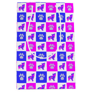 Morkie Dog & Paw Crazy Hot Pink & Blue Medium Gift Bag