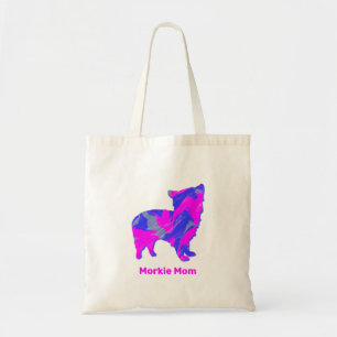 Morkie Dog Silhouette Hot Pink and Blue Tote Bag