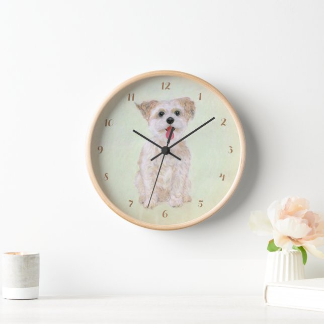Morkie Natural Wood Frame Clock (Home)