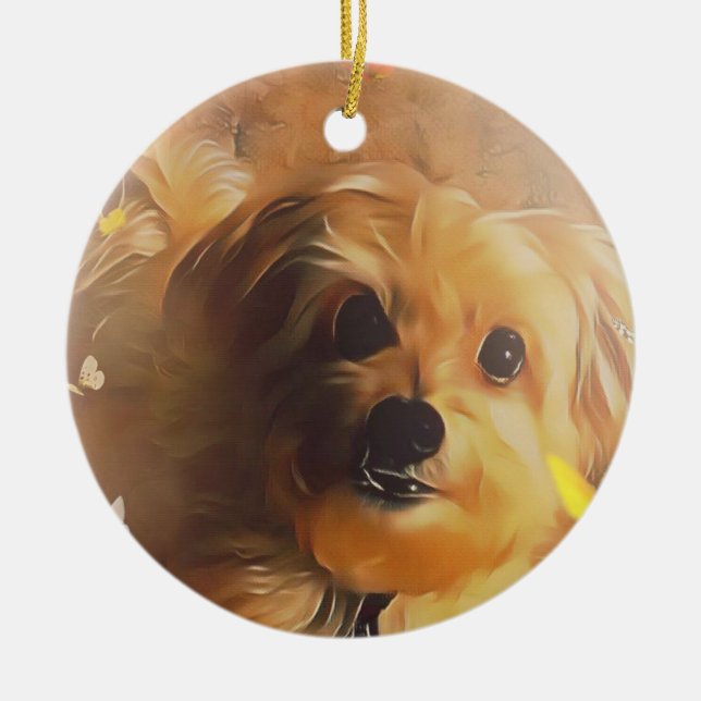 Morkie Puppy Dog Butterfly Cute Yellow Ornament (Front)