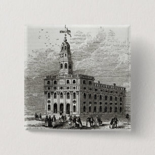 Mormon Temple at Salt Lake, 1854 2 Inch Square Button