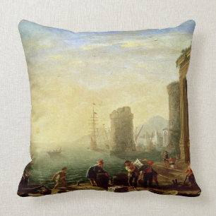 Morning at the Port, 1640 (oil on canvas) Throw Pillow
