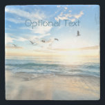 Morning Beach Seagulls Stone Coaster<br><div class="desc">Seagulls flight across a coastal morning. Few things are more uplifting!
Customize to your liking,  including deleting all text.</div>