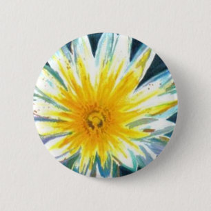 Morning Bright White Yellow Flower on Midnight 2 Inch Round Button