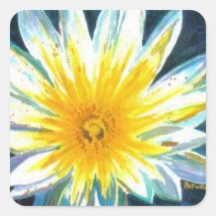 Morning Bright White Yellow Flower on Midnight Square Sticker