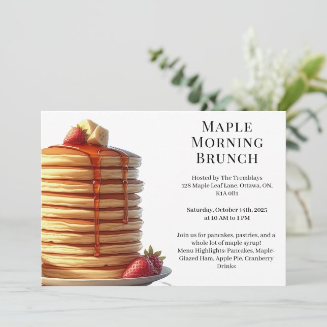 Morning Brunch | Pancakes & Maple Syrup Cozy Fall Invitation (Standing Front)