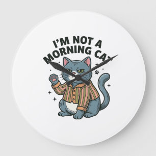 Morning Cat Vintage Engraving Funny Cat T-Shirt De Large Clock