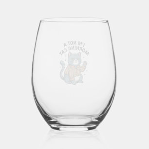Morning Cat Vintage Engraving Funny Cat T-Shirt De Stemless Wine Glass