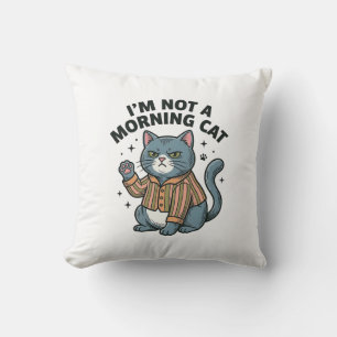 Morning Cat Vintage Engraving Funny Cat T-Shirt De Throw Pillow