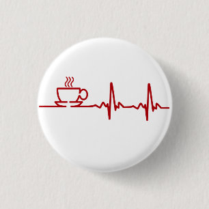 Morning Coffee Heartbeat EKG 1 Inch Round Button