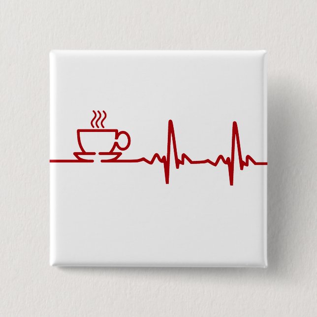 Morning Coffee Heartbeat EKG 2 Inch Square Button (Front)
