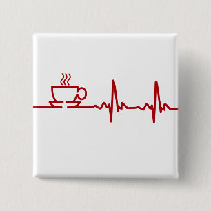 Morning Coffee Heartbeat EKG 2 Inch Square Button