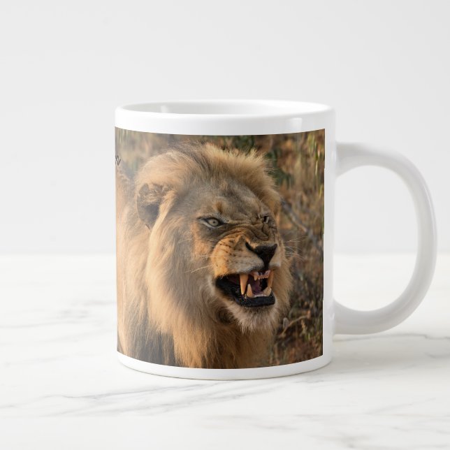 Morning Coffee LION Before After Personalize Name Large Coffee Mug (Right)