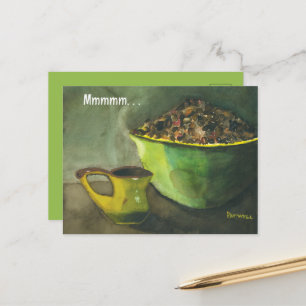 Morning Coffee w/Bowl of Coffee Beans (Watercolor) Holiday Postcard