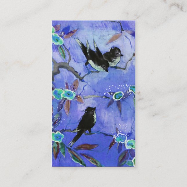 Morning Colours: Bird Painting in Blue & Turquoise Business Card (Front)