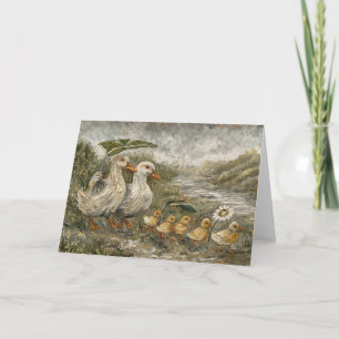 Morning Commute Whimsical Farmhouse Duck Rainy Day Card
