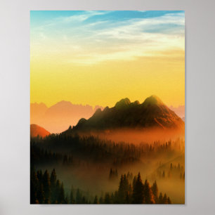 MORNING DEW FOREST MOUNTAINS POSTER