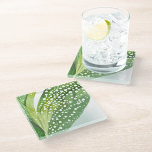 Morning Dew Green Leaf Glass Coaster