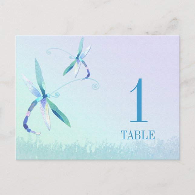 Morning Dragonfly Wedding Table Number Card (Front)