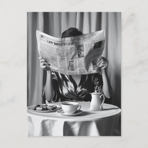 Morning Elegance: Coffee, News, and Serenity Postcard