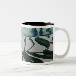 Morning Fog Above Rice Fields Two-Tone Coffee Mug