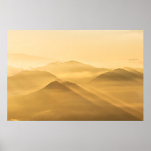 Morning fog hills layers sunrise poster