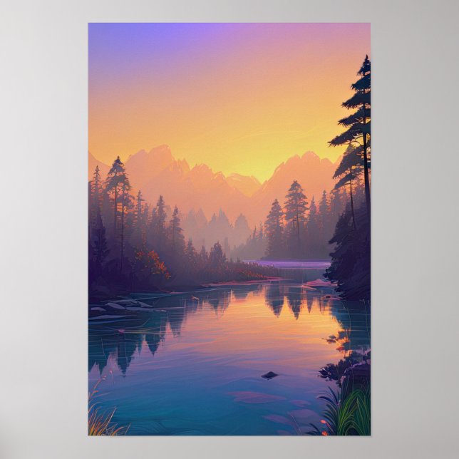 Morning Fog in the Serene Pine Forest Poster (Front)