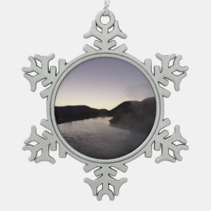 Morning Fog on the Jackson River at Grand Teton Snowflake Pewter Christmas Ornament