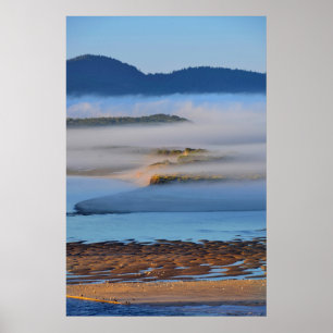 Morning fog over Netarts Bay, OR Poster