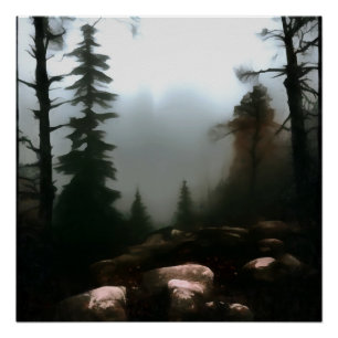 Morning Forest Fog Beyond The Creek Landscape Art  Poster