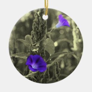 Morning Glories Black White Flower Ornament