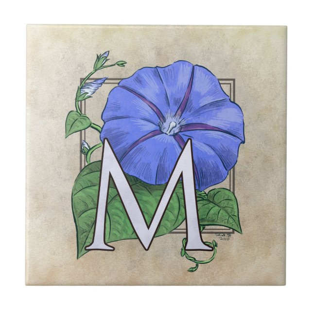 Morning Glories Flower Floral Monogram Tile (Front)