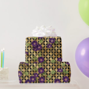 Morning Glories On A Gold Trellis Wrapping Paper