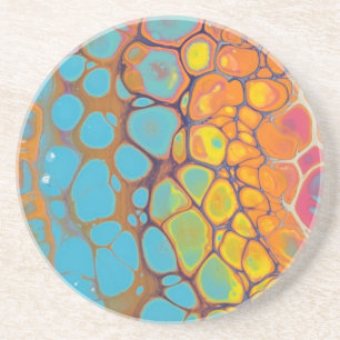 Morning Glory Abstract Yellow Orange Teal Bubbly Coaster