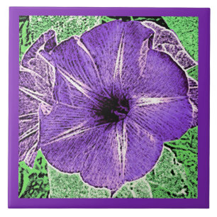 Morning Glory Block Print, Amethyst Purple Ceramic Tile