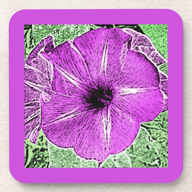 Morning Glory Block Print - amethyst purple Coaster (Front)