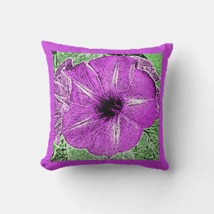 Morning Glory Block Print - amethyst purple Throw Pillow