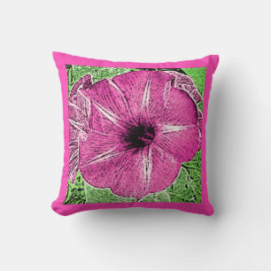 Morning Glory Block Print - fuchsia pink Throw Pillow