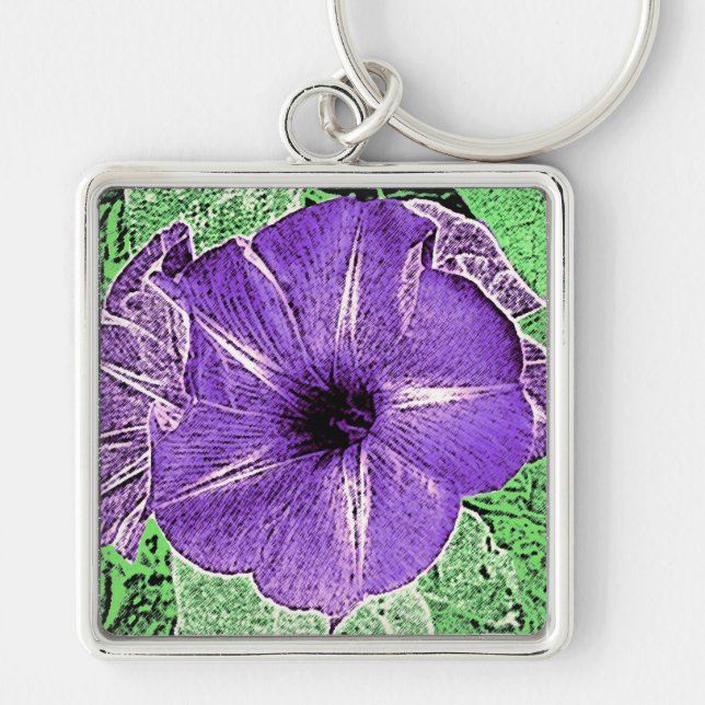 Morning Glory Block Print - soft violet Keychain (Front)