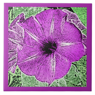 Morning Glory Block Print, Soft Violet & Lavender  Tile