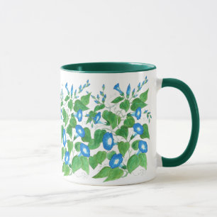 Morning Glory Blue on White Floral Pattern Mug