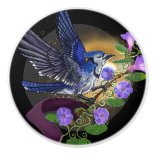 Morning Glory BlueJay Ceramic Knob