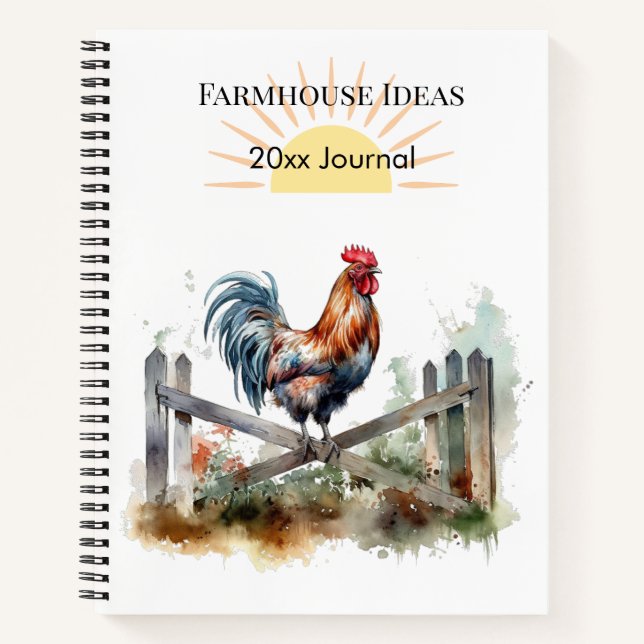 Morning Glory: Eatercolor Rooster, custom Notebook (Front)