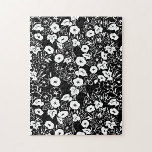 Morning Glory Flower Garden BW II Jigsaw Puzzle
