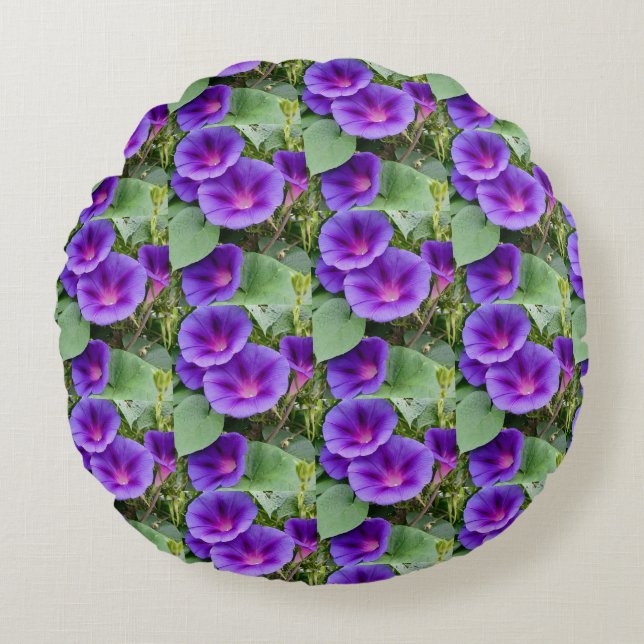 Morning Glory Garden Round Pillow (Front)