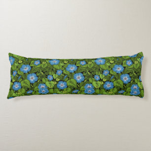 Morning glory in blue and green body pillow