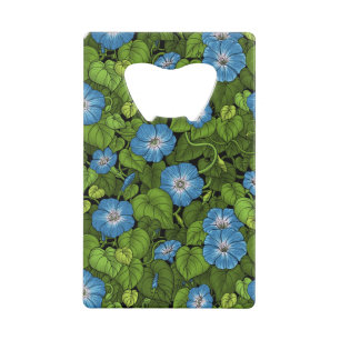 Morning glory in blue and green credit card bottle opener