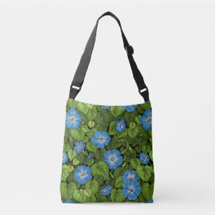 Morning glory in blue and green crossbody bag